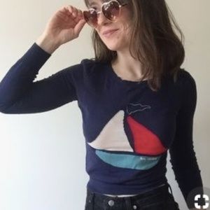 Sail Boat Navy Sweater Sz XS